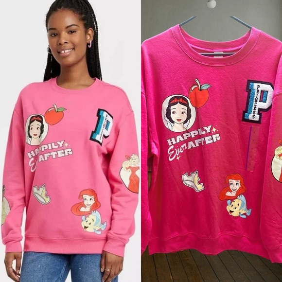 Disney Sweaters - Disney Pink Happily Ever After Crew Neck Sweater XL